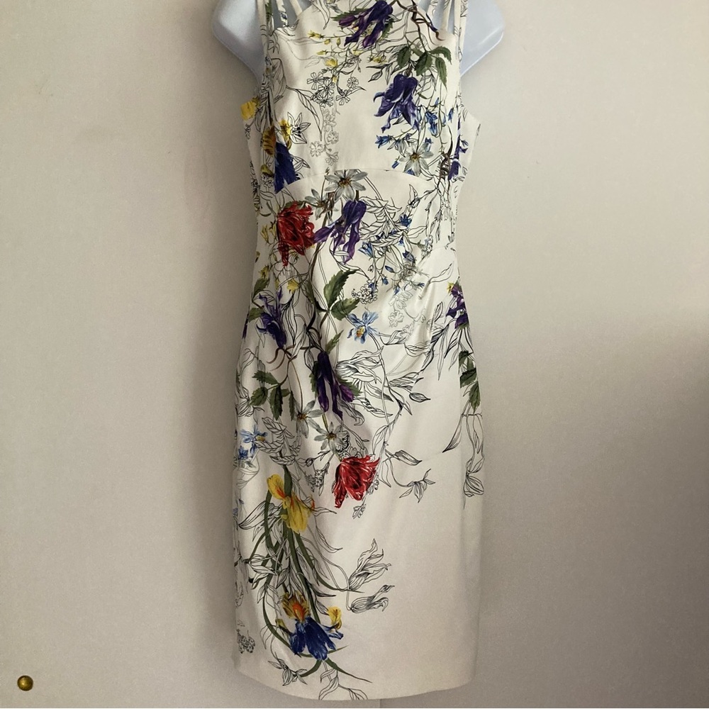 Karen Millen The Atelier White Hand-Painted Floral Print Strappy Sheath Dress, 8 - Picture 4 of 16
